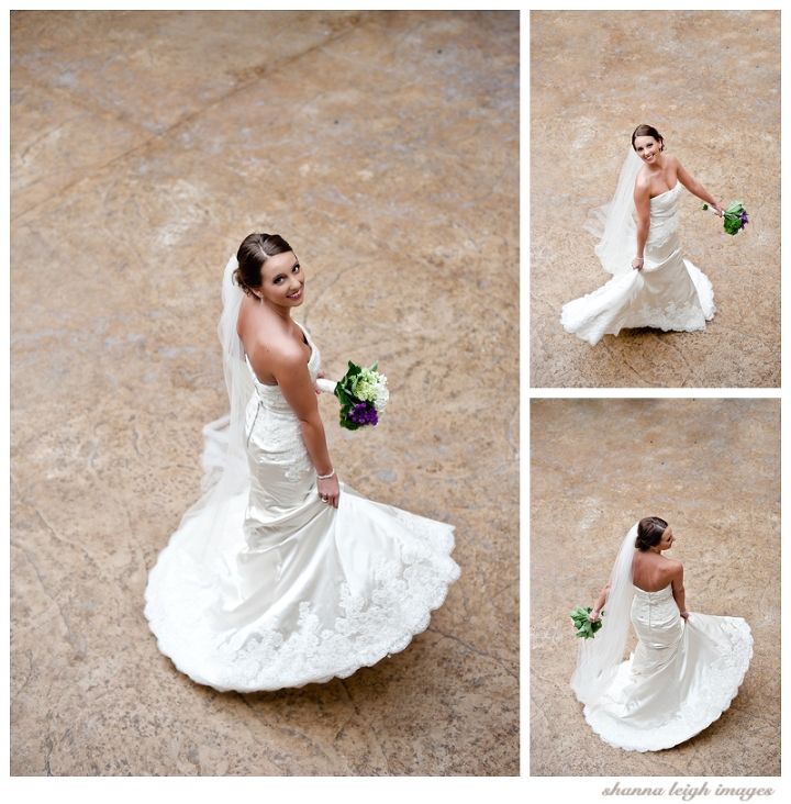 Jennifer posing for her bridal portraits at her gorgeous mediterranean style wedding venue, the Piazza in the Village in Colleyville, Texas.