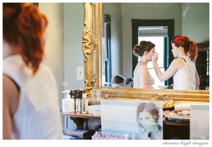 The bride getting her makeup done at the Renata Salon and Day Spa in Grapevine, Texas the day of her wedding.