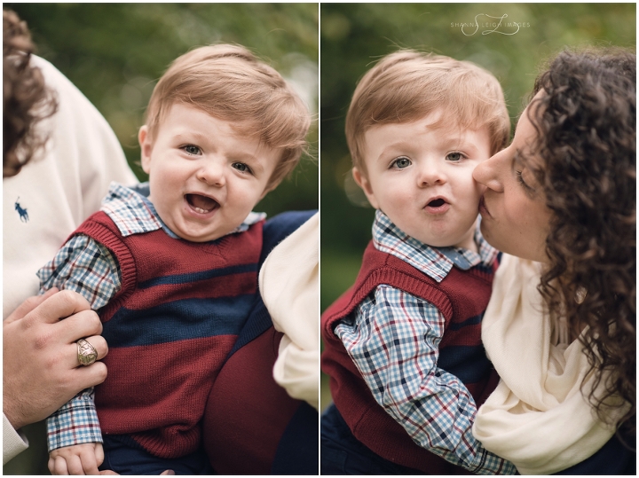 This sweet family with a one year old wore cream, navy, and maroon for their Grapevine family photos at the Grapevine Botanical Gardens.