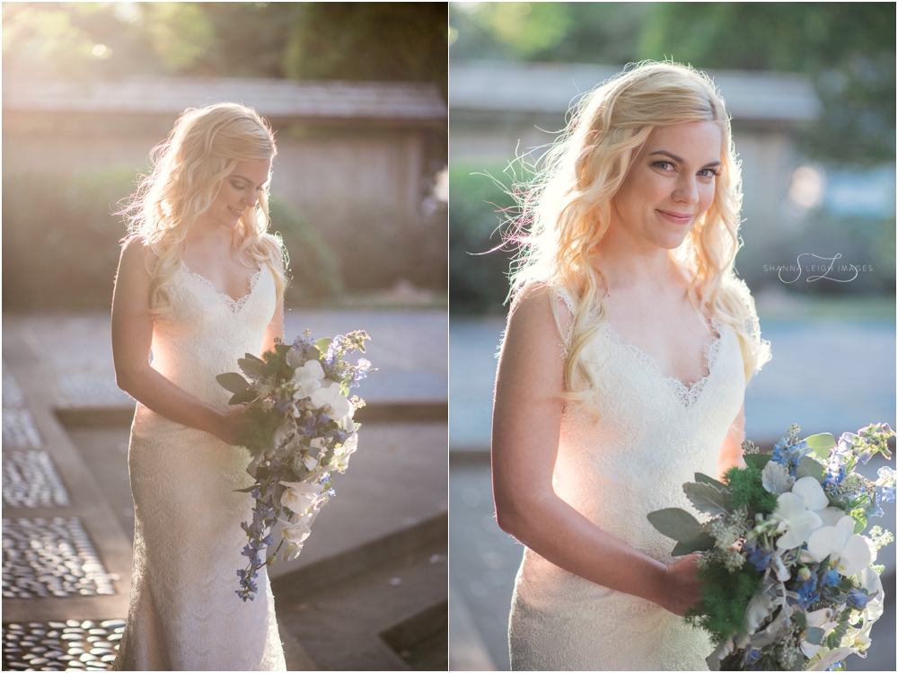 Rachel looked absolutely stunning in her lace backless Robert Bullock bridal gown from Stardust Celebrations for her gorgeous outdoor wedding at the Japanese Gardens at the Fort Worth Botanical Gardens.