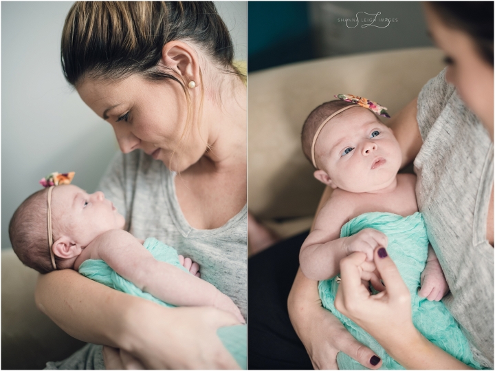 A new mommy and her first born child photographed for their Dallas lifestyle newborn session.