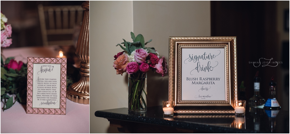 Ashton Depot wedding with gold accents, candle light, and lush pink florals.