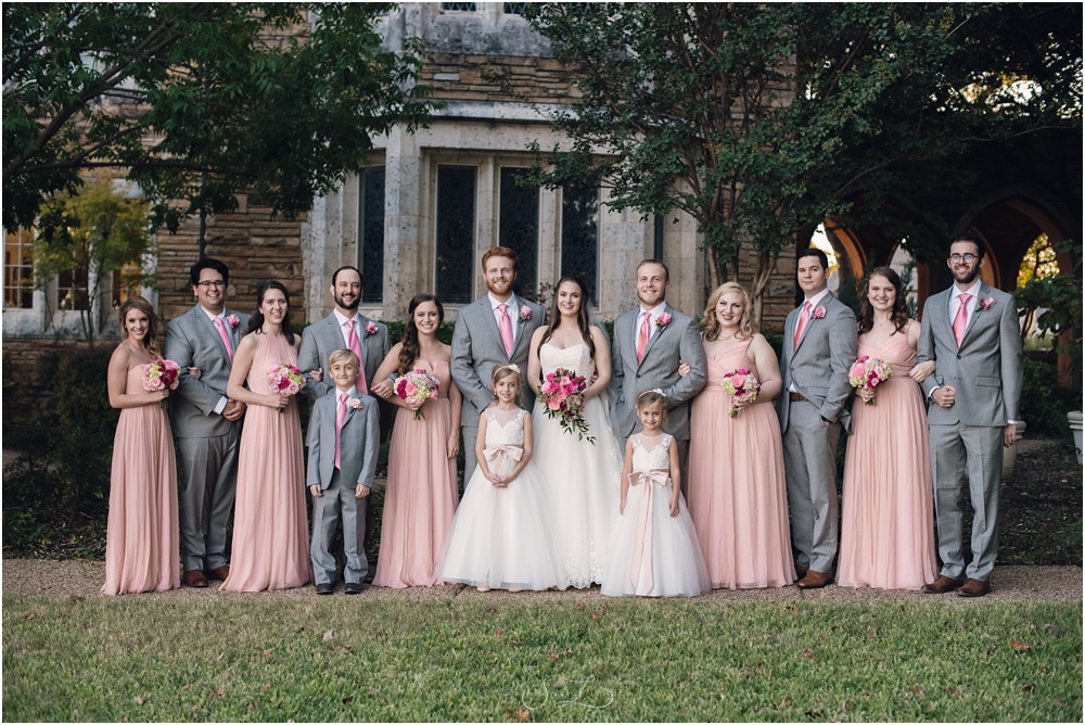 A gorgeous pink and gray bridal party for a St. Stephen Presbyterian Church wedding in Fort Worth.