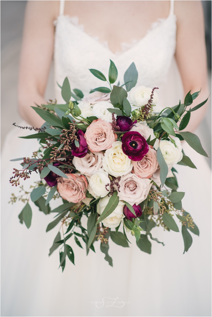 Romantic soft pink, ivory, and deep pink bouquet by Kate Foley Designs.