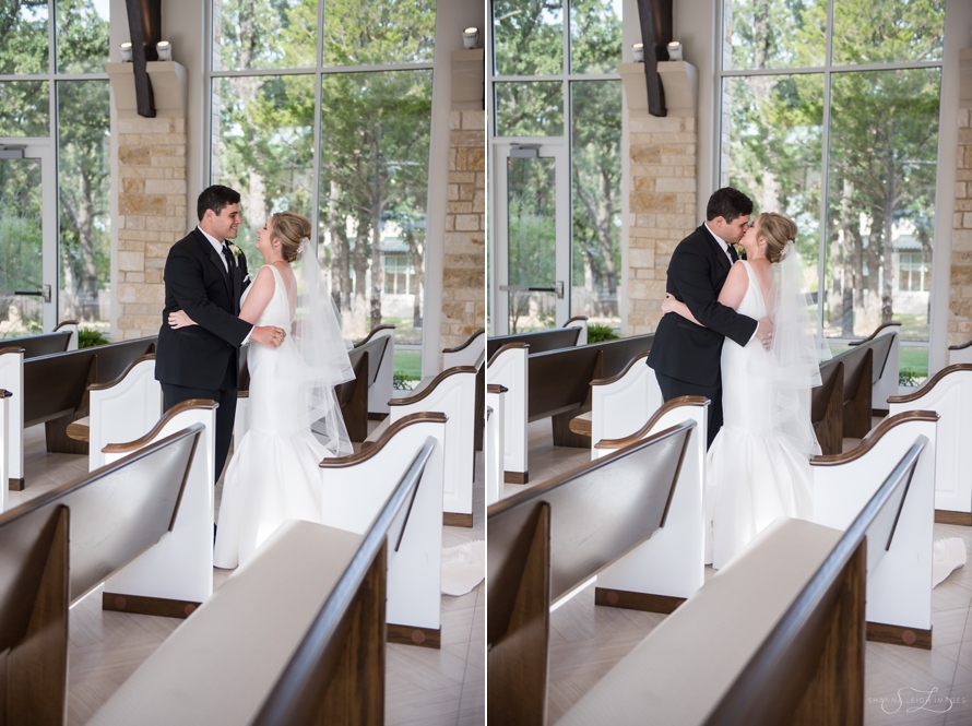 A first look between a bride and groom at The Bowden in Keller, Texas.